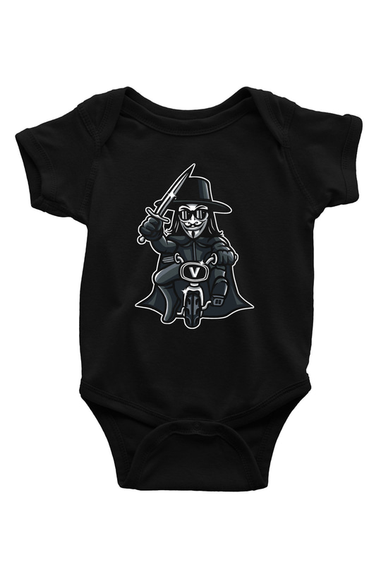 Bisikletçi Vendetta Baskılı Unisex Siyah Bebek Body - Zıbın