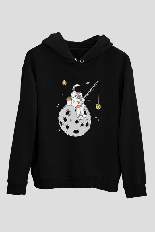 Bitcoin Baskılı Unisex Siyah Hoodie