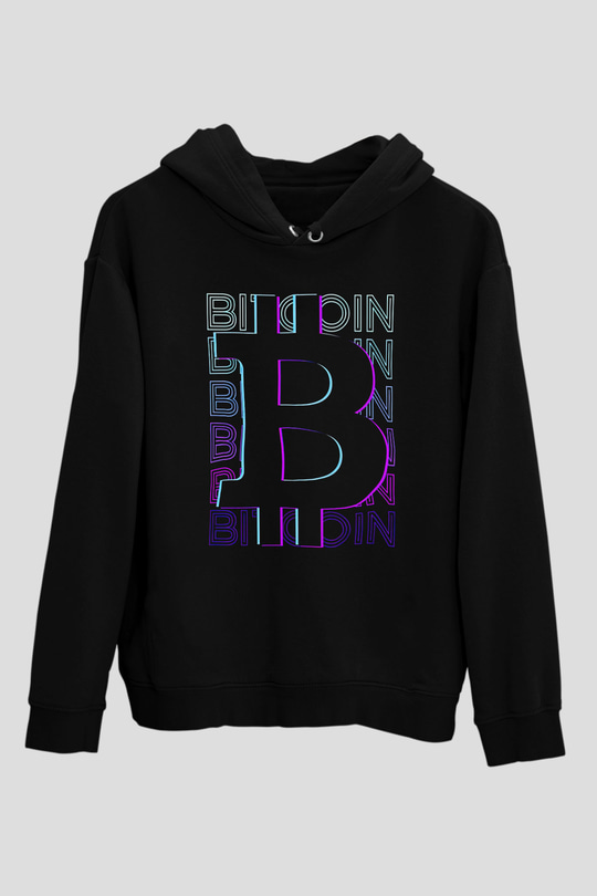 Bitcoin Baskılı Unisex Siyah Hoodie
