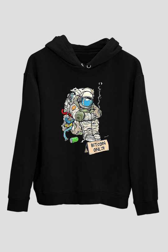 Bitcoin Baskılı Unisex Siyah Hoodie