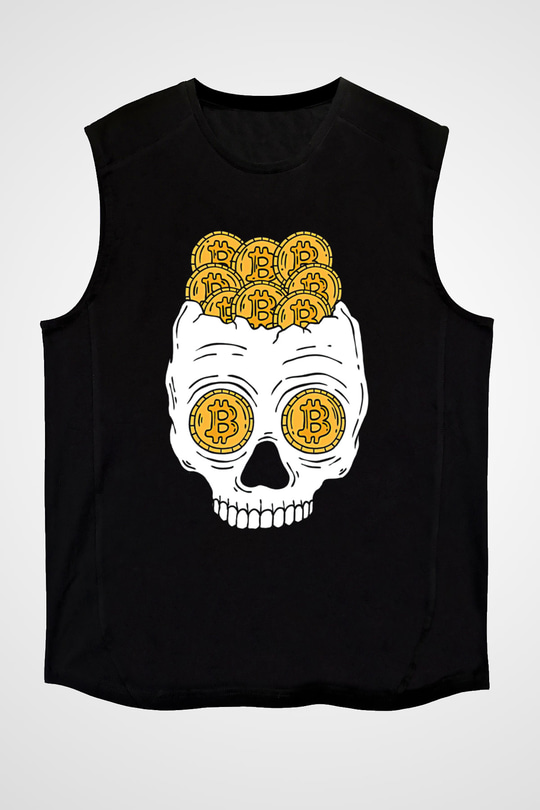 Bitcoin Baskılı Unisex Siyah Kolsuz Tişört - Tshirt
