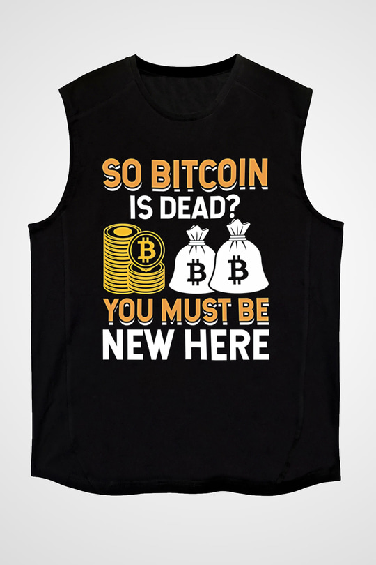 Bitcoin Baskılı Unisex Siyah Kolsuz Tişört - Tshirt