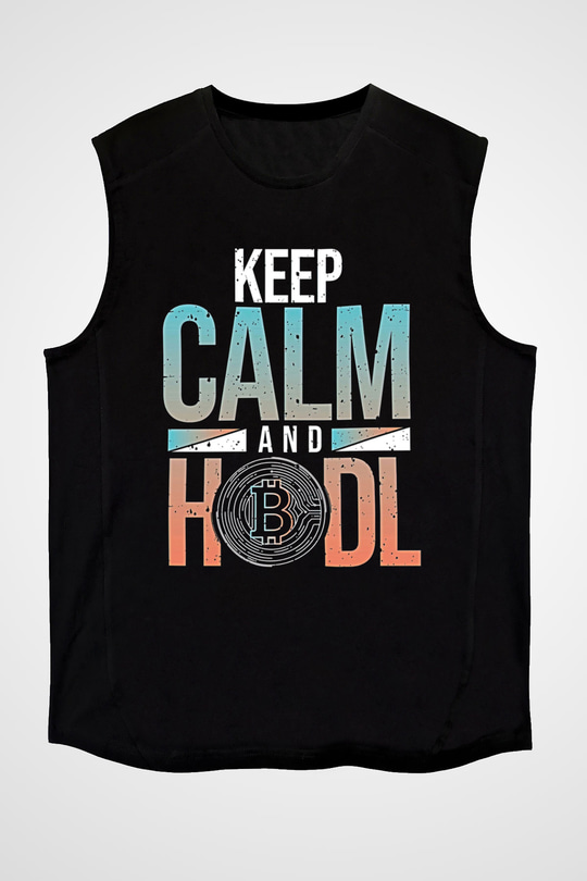Bitcoin Baskılı Unisex Siyah Kolsuz Tişört - Tshirt