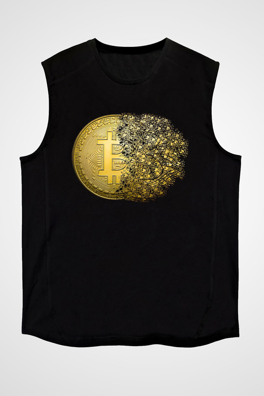 Bitcoin Baskılı Unisex Siyah Kolsuz Tişört - Tshirt