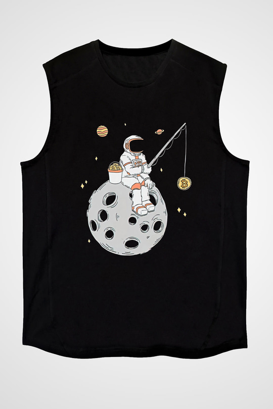 Bitcoin Baskılı Unisex Siyah Kolsuz Tişört - Tshirt