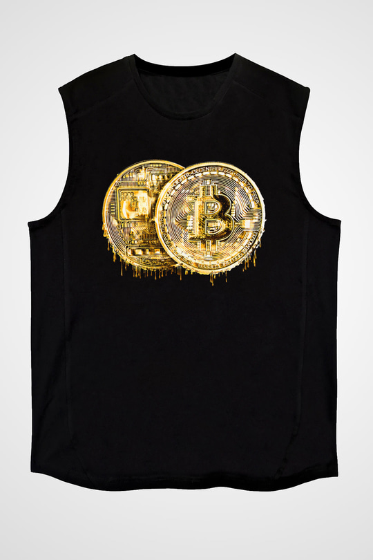 Bitcoin Baskılı Unisex Siyah Kolsuz Tişört - Tshirt