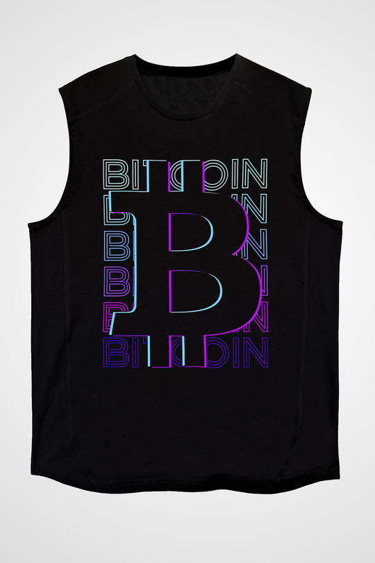 Bitcoin Baskılı Unisex Siyah Kolsuz Tişört - Tshirt