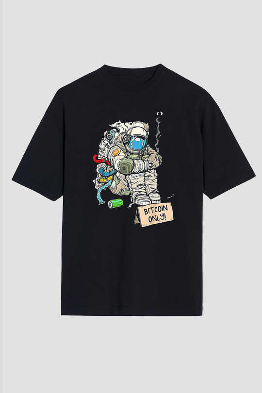 Bitcoin Baskılı Unisex Siyah Oversize Tişört - Tshirt