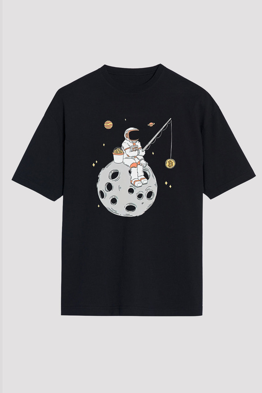 Bitcoin Baskılı Unisex Siyah Oversize Tişört - Tshirt