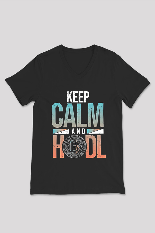Bitcoin Baskılı Unisex Siyah V Yaka Tişört - Tshirt