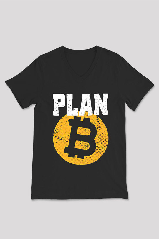 Bitcoin Baskılı Unisex Siyah V Yaka Tişört - Tshirt