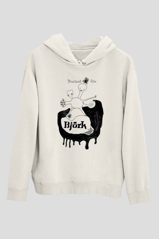 Björk Baskılı Beyaz Unisex Hoodie