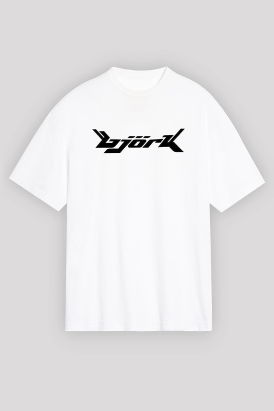 Björk Baskılı Beyaz Unisex Oversize Tişört - Tshirt