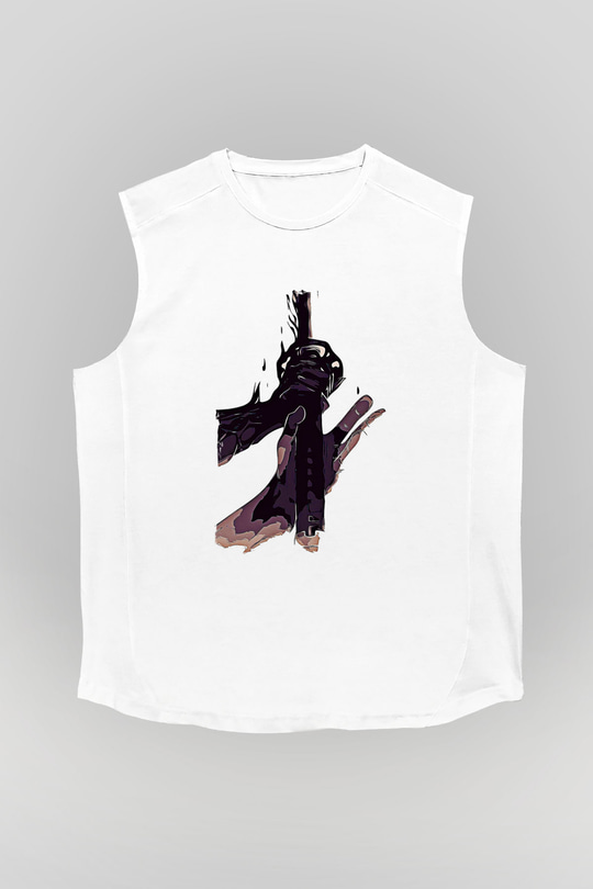 Black Clover Baskılı Beyaz Unisex Kolsuz Tişört - Tshirt