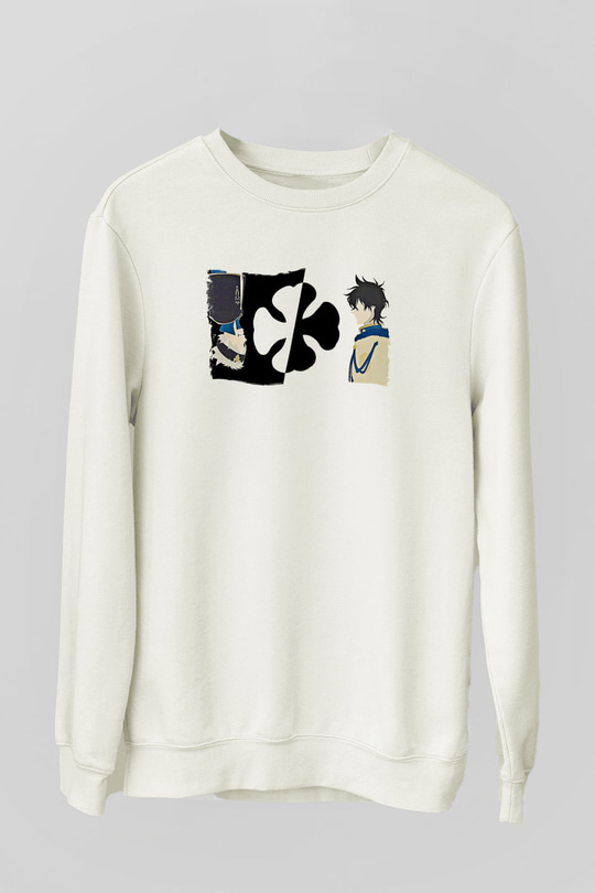 Black Clover Baskılı Beyaz Unisex Sweatshirt