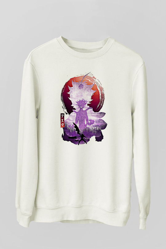Black Clover Baskılı Beyaz Unisex Sweatshirt
