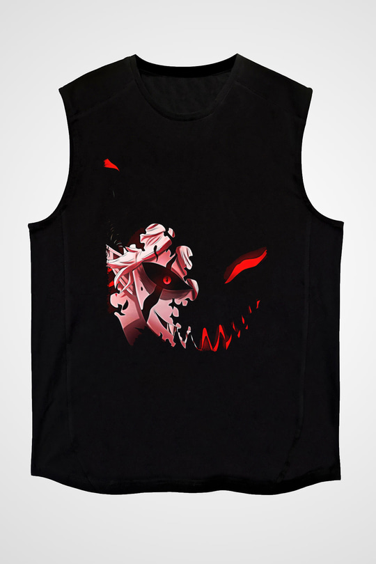 Black Clover Baskılı Unisex Siyah Kolsuz Tişört - Tshirt
