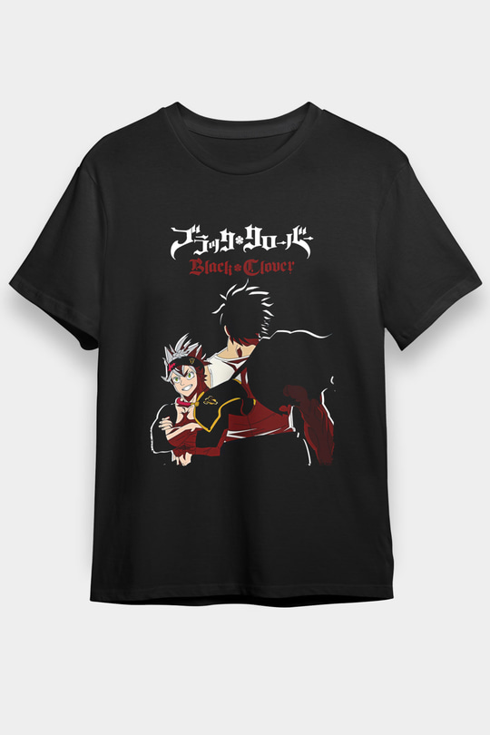 Black Clover Baskılı Unisex Siyah Tişört - Tshirt
