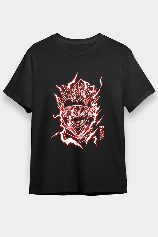 Black Clover Baskılı Unisex Siyah Tişört - Tshirt