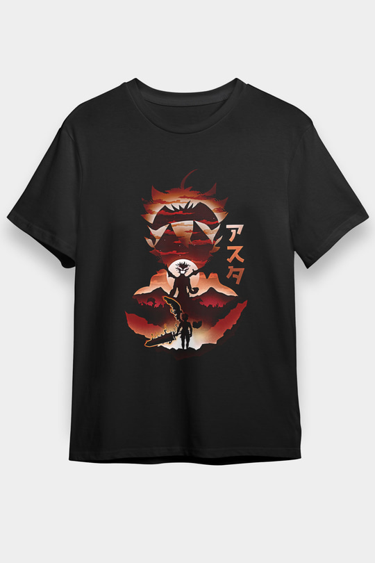 Black Clover Baskılı Unisex Siyah Tişört - Tshirt