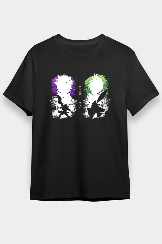 Black Clover Baskılı Unisex Siyah Tişört - Tshirt