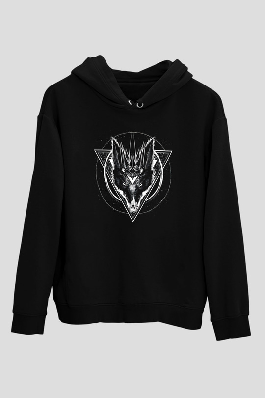 Black Jackal Baskılı Unisex Siyah Kapüşonlu Sweatshirt
