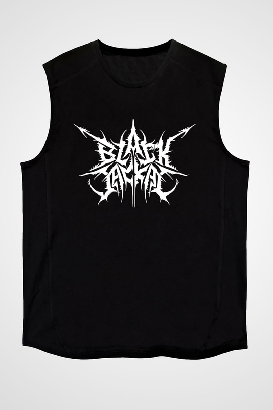 Black Jackal Baskılı Unisex Siyah Kolsuz Tişört - Tshirt