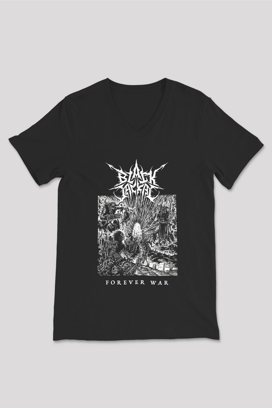 Black Jackal Baskılı Unisex Siyah V Yaka Tişört - Tshirt