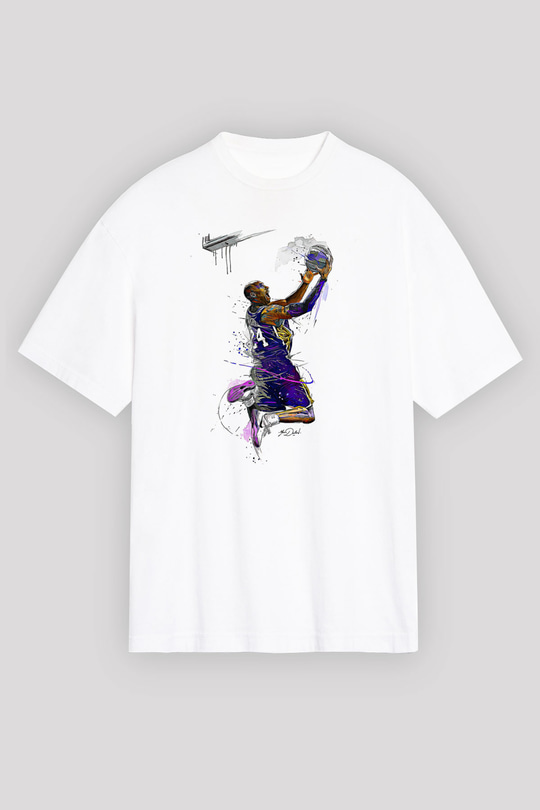 Black Mamba Baskılı Beyaz Unisex Oversize Tişört - Tshirt