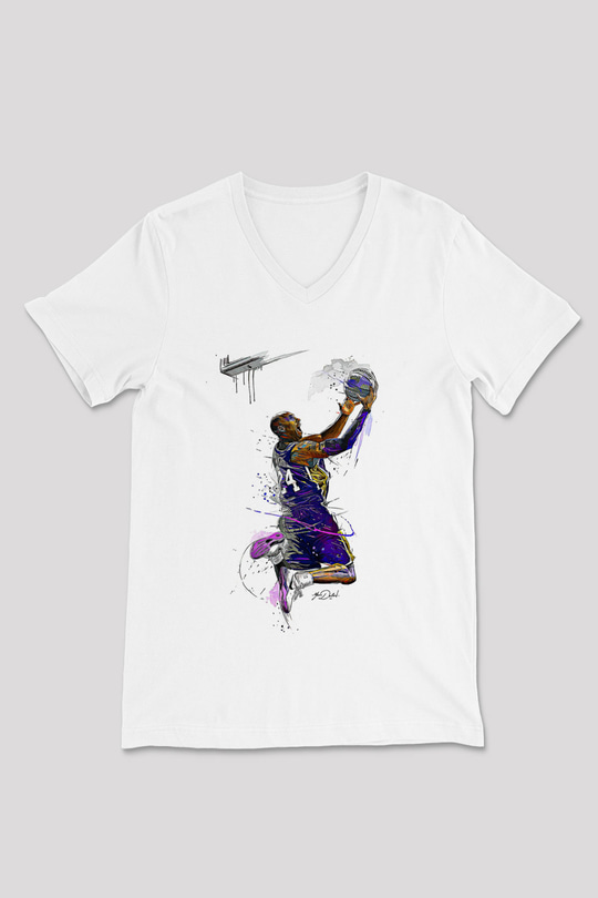 Black Mamba Baskılı Beyaz Unisex V Yaka Tişört - Tshirt