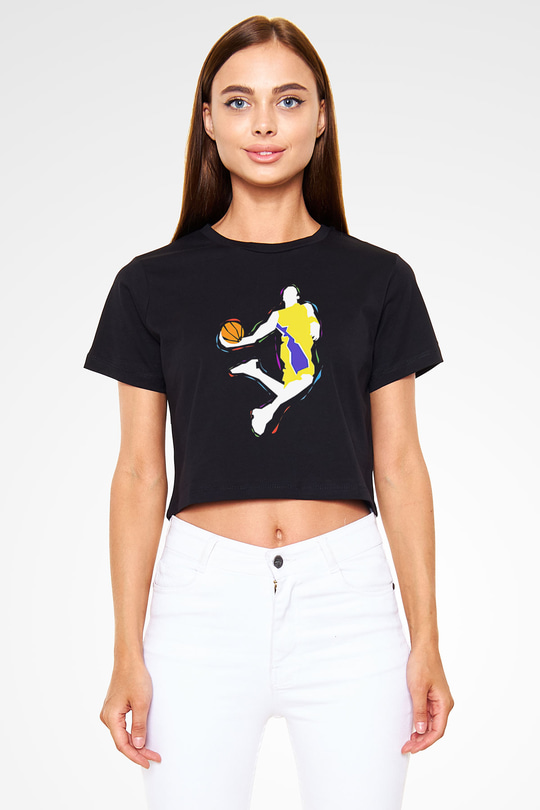 Black Mamba Baskılı Siyah Crop Top Kadın Tişört - Tshirt