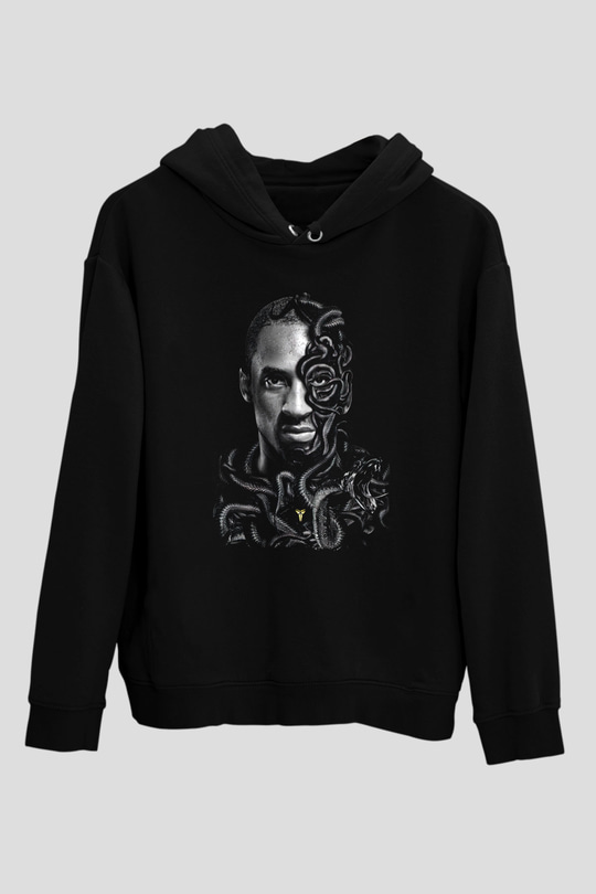Black Mamba Baskılı Unisex Siyah Kapüşonlu Sweatshirt