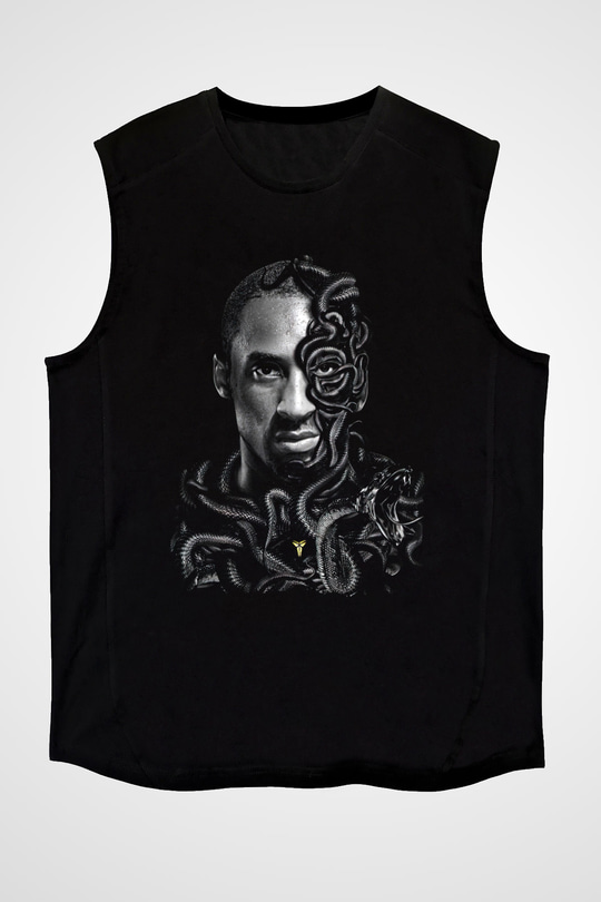 Black Mamba Baskılı Unisex Siyah Kolsuz Tişört - Tshirt