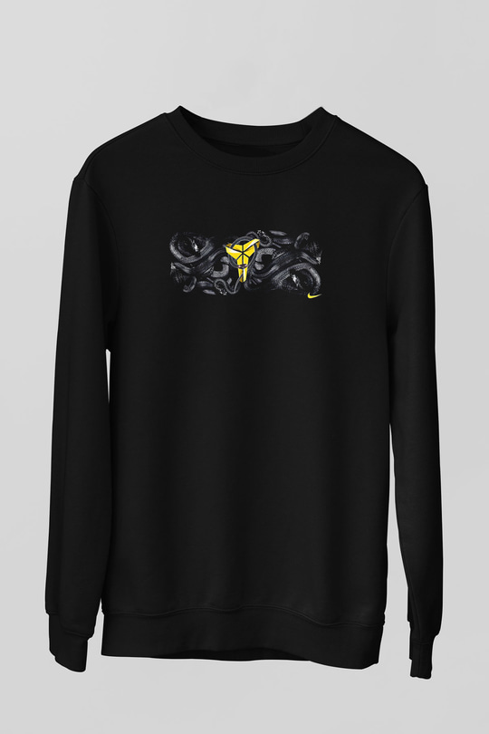 Black Mamba Baskılı Unisex Siyah Sweatshirt