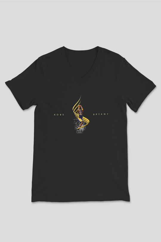 Black Mamba Baskılı Unisex Siyah V Yaka Tişört - Tshirt