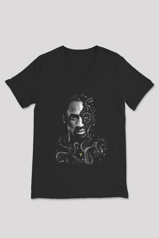 Black Mamba Baskılı Unisex Siyah V Yaka Tişört - Tshirt