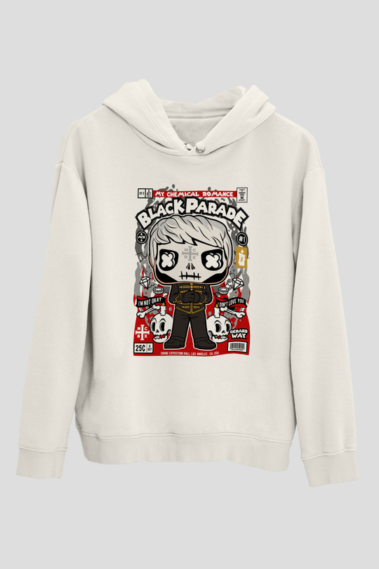 Black Parade Baskılı Unisex Beyaz Hoodie