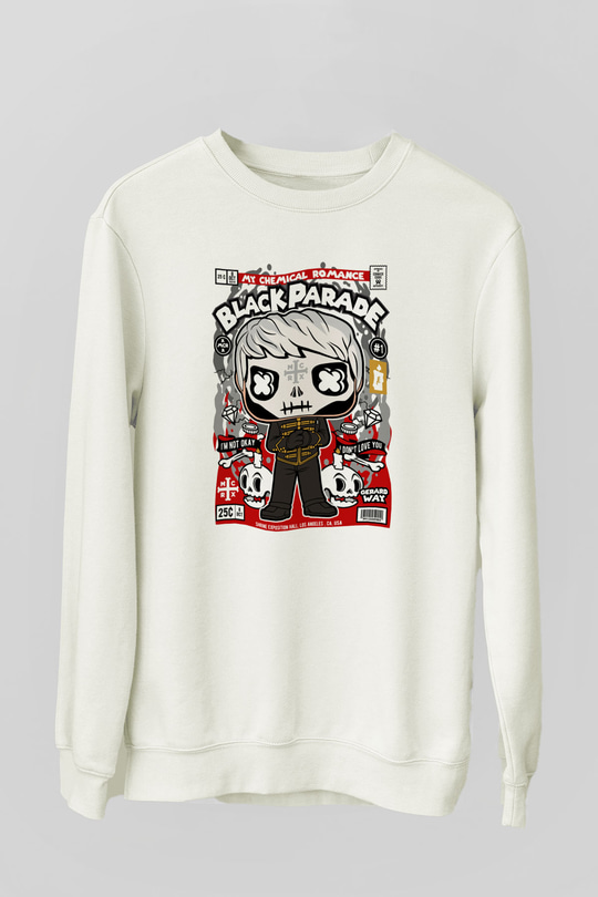 Black Parade Baskılı Unisex Beyaz Sweatshirt