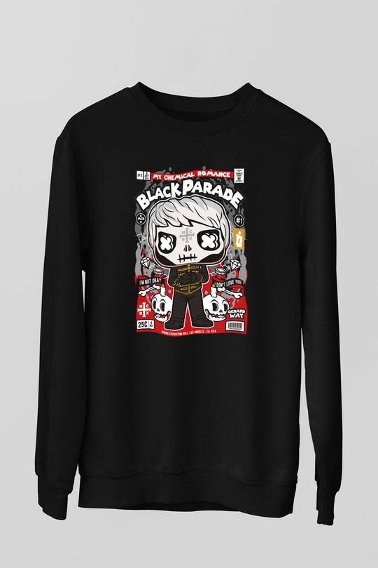 Black Parade Baskılı Unisex Siyah Sweatshirt