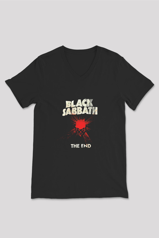 Black Sabbath Baskılı Unisex Siyah V Yaka Tişört