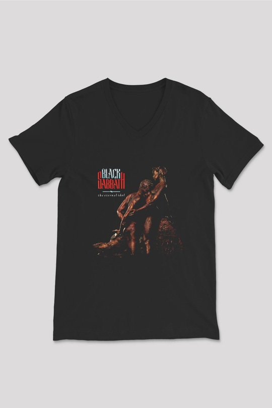 Black Sabbath Baskılı Unisex Siyah V Yaka Tişört
