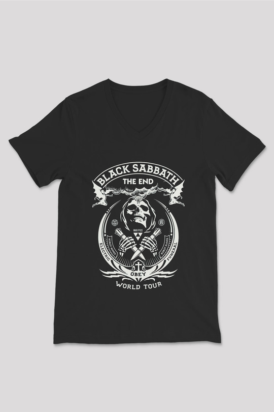 Black Sabbath Siyah Unisex V Yaka Tişört T-Shirt