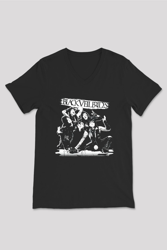Black Veil Brides Siyah Unisex V Yaka Tişört T-Shirt