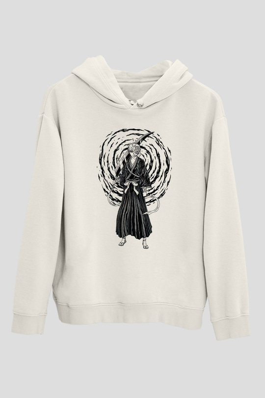 Bleach Baskılı Beyaz Unisex Hoodie