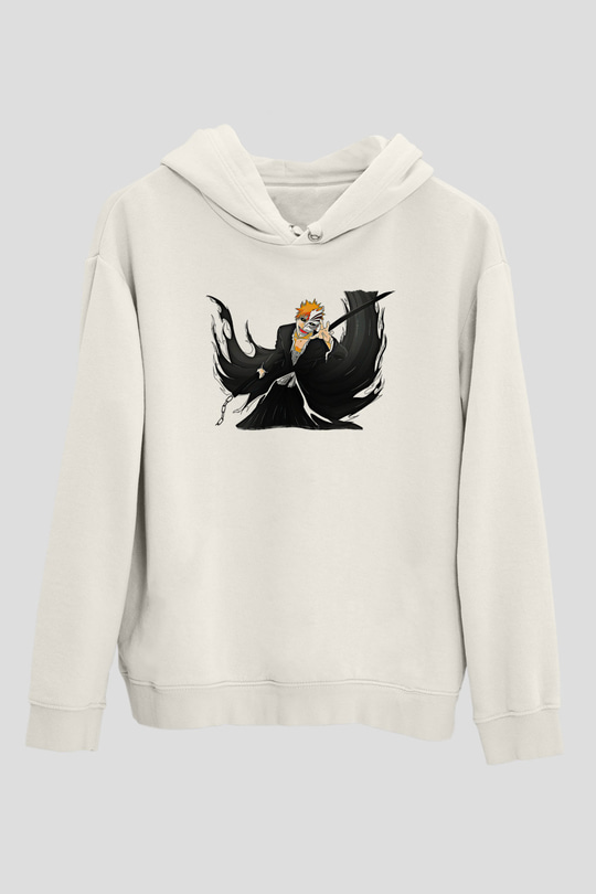 Bleach Baskılı Beyaz Unisex Hoodie