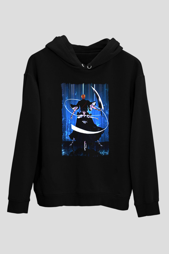 Bleach Baskılı Unisex Siyah Hoodie