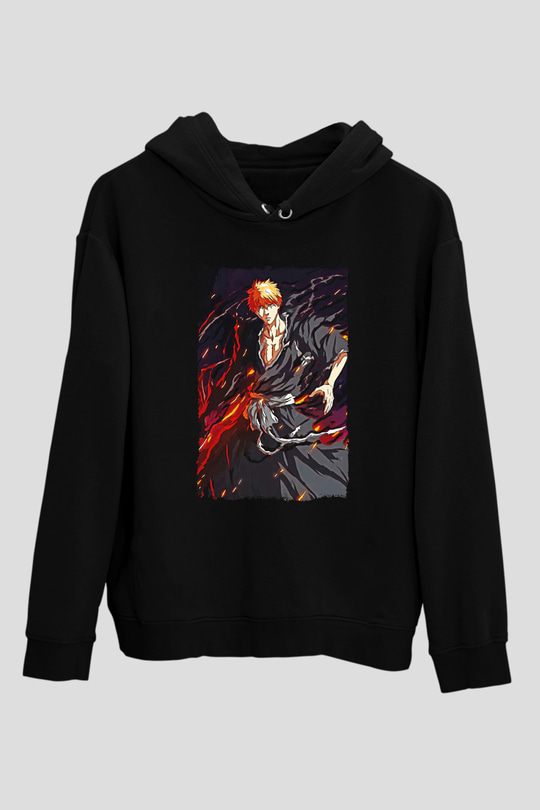 Bleach Baskılı Unisex Siyah Hoodie