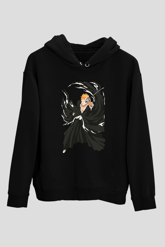 Bleach Baskılı Unisex Siyah Hoodie