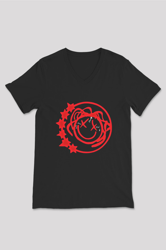 Blink-182 Baskılı Unisex Siyah V Yaka Tişört