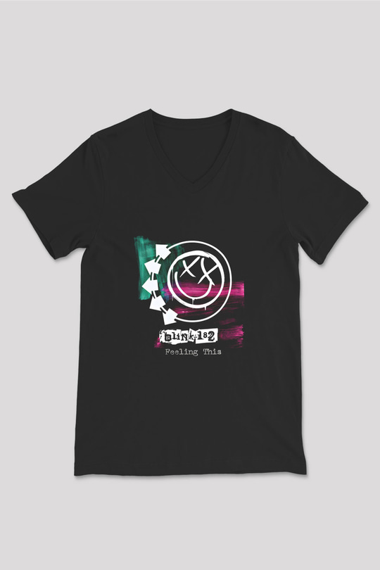Blink-182 Baskılı Unisex Siyah V Yaka Tişört